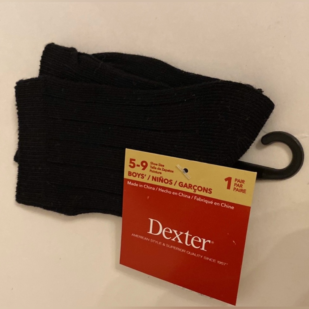 Dexter NWT Boys Wide Ribbed Black Dress Socks Size 5-9 Black Fancy Stretch Knit